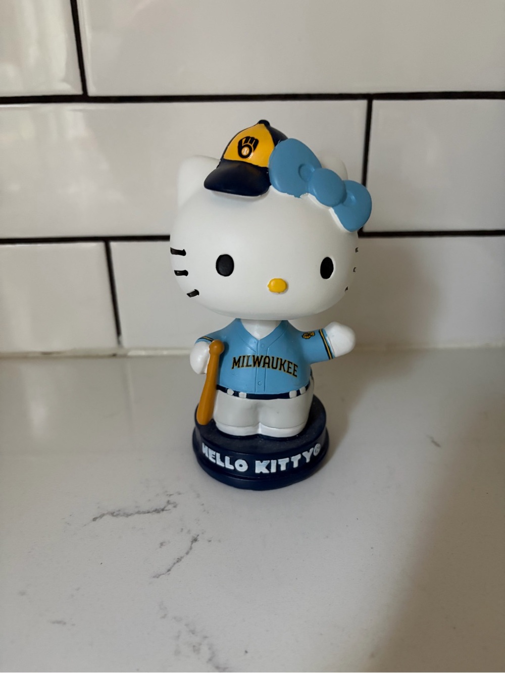 Hello Kitty Milwaukee Brewers Bobblehead in Light Blue and Navy